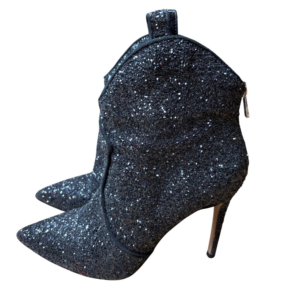 Jessica Simpson Pixillez4 Black Glitter Sparkly Stiletto Ankle Boots Size 9.5